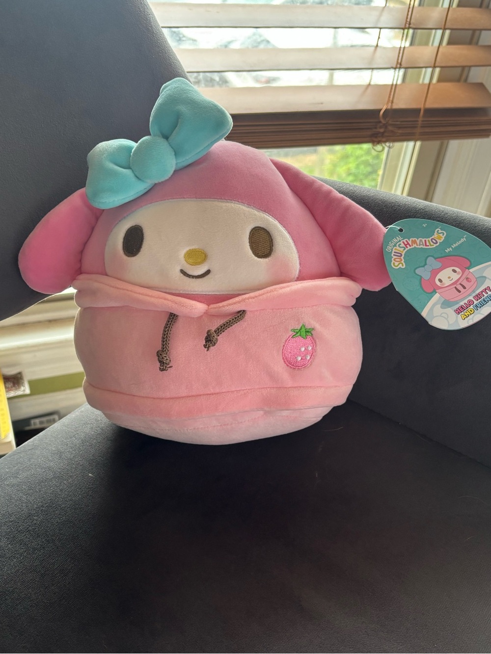 Squishmallows Pink Plush with Teal Bow and Strawberry Patch